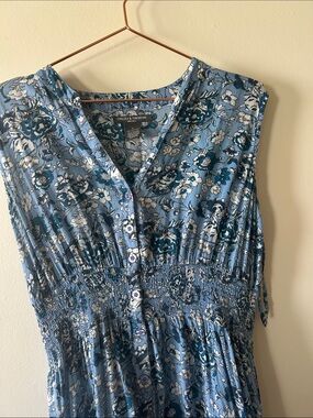 Blue Floral Sleeveless Midi Dress - Elegant Summer Style